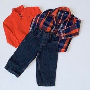 Nautica Baby Boy's Matching Set: Blue Jeans Shirt and Sweater Set - Size 24M